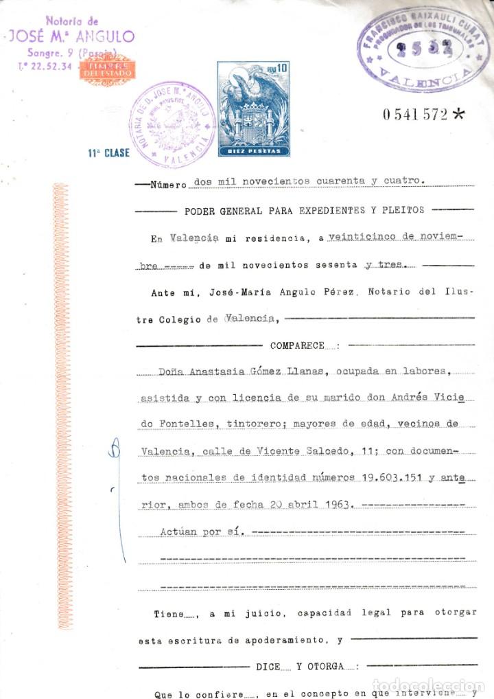Manuscritos antiguos: 1963 VALENCIA NOTARIA JOSE MARIA ANGULO PEREZ ESCRITURA DE PODER. - Foto 1