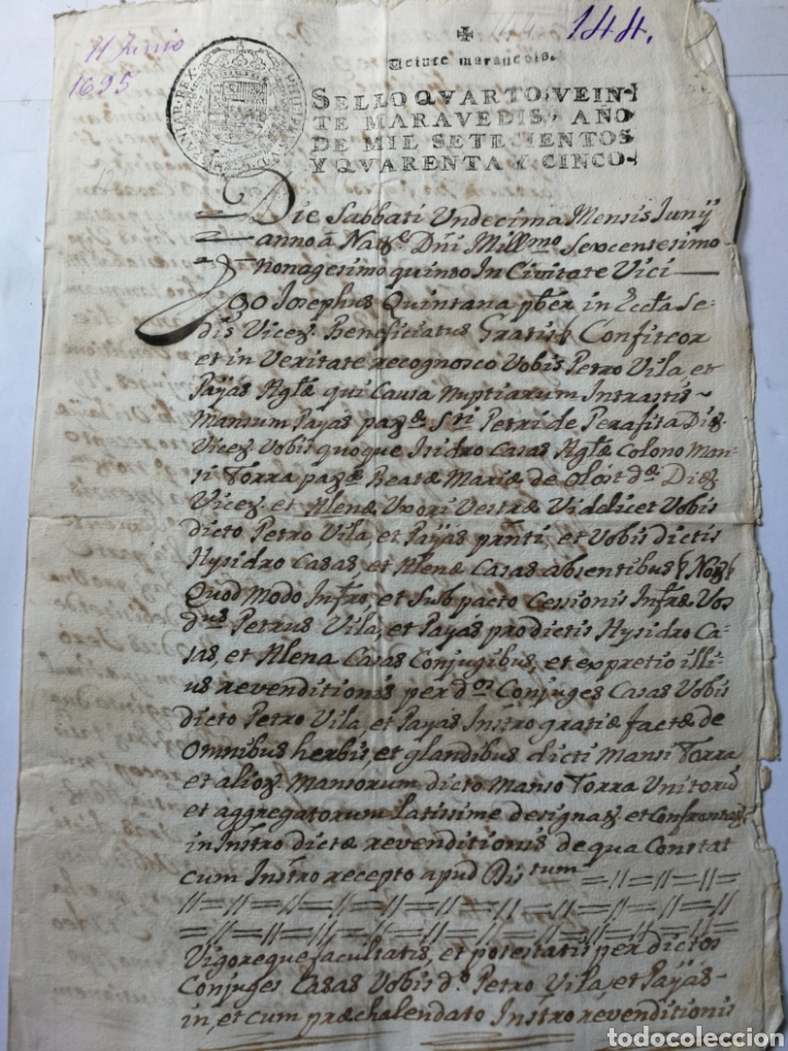 Manuscritos antiguos: documento escrito a mano , manuscrito 1700 - Foto 1