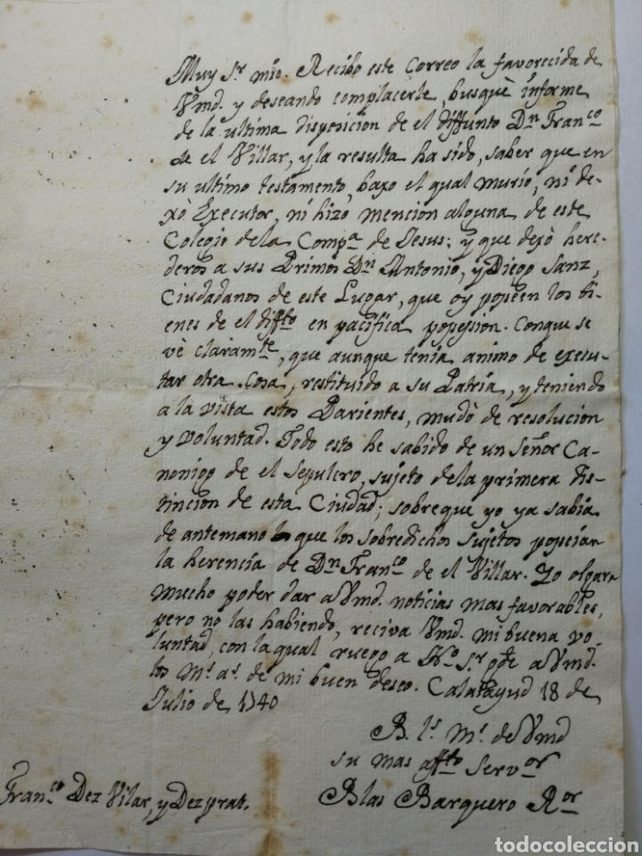 Manuscritos antiguos: documento escrito a mano , manuscrito 1777 - Foto 2
