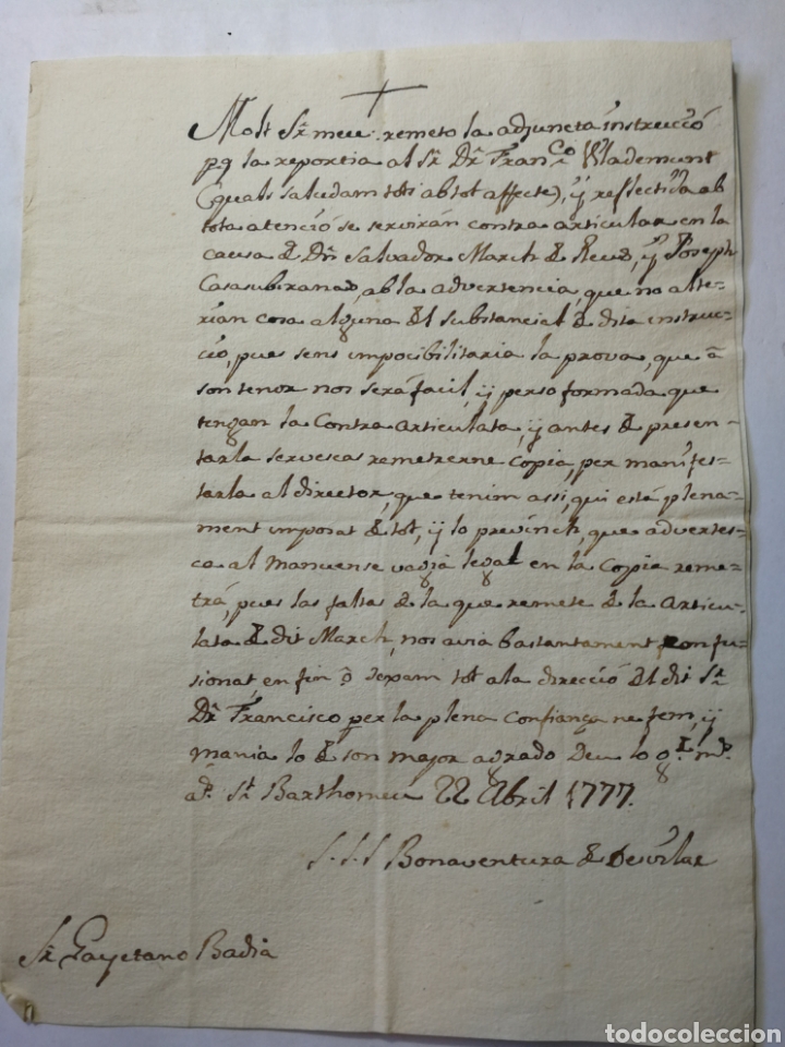 Manoscritti antichi: documento escrito a mano , manuscrito 1777