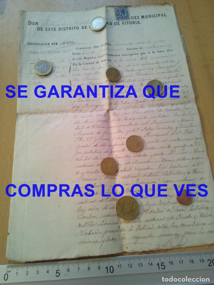 Manuscritos antiguos: VITORIA PARTIDA MATRIMONIO 1877 SALINILLAS DE BURADON E1 - Foto 1