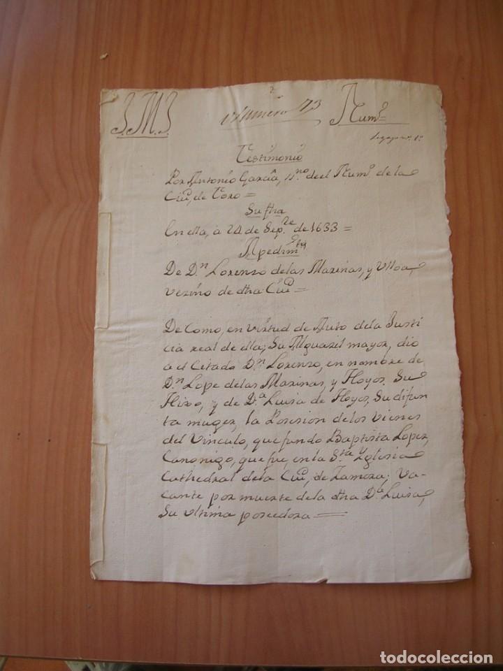 Manuscritos antiguos: EL TORO ZAMORA, DOCUMENTO MANUSCRITO, 1633 - Foto 1