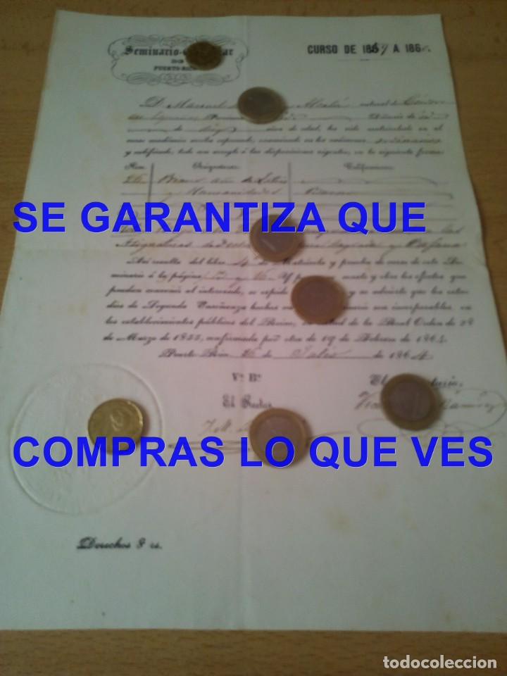 Alte Manuskripte: 1864 PUERTO RICO SELLOS EN SECO SEMINARIO MATRICULA MANUEL DE LARA Y ALCAL&Aacute; JOSE MARIA LLUCH E15