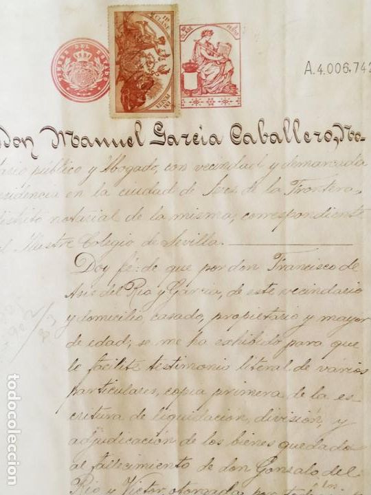 Ancient Manuscripts: Escritura manuscrito Testamentaria G R&iacute;o Garc&iacute;a Jerez ( C&aacute;diz) 1912 ( bodega)