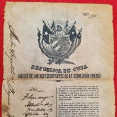 Manuscritos antiguos: DOCUMENTO ESCLAVOS CUBA 1869 COMITE REPRESENTANTES REVOLUCION CUBANA FIRMA C.M. DE CESPEDES ORIGINAL