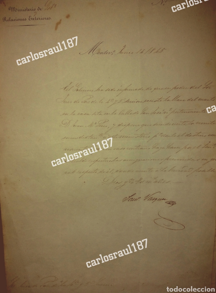Alte Manuskripte: Documento Firma Santiago Vazquez 1845 GUERRA GRANDE Juan Maria Perez URUGUAY SOLO WESTERN UNION