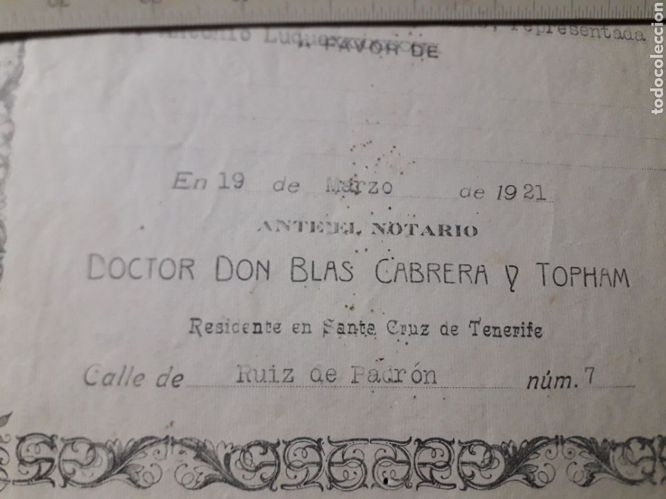 Alte Manuskripte: COPIA ESCRITURA.NOTARIO BLAS CABRERA Y TOPHAN. TENERIFE. LANZAROTE.1921.PADRE FISICO BLAS CABRERA.