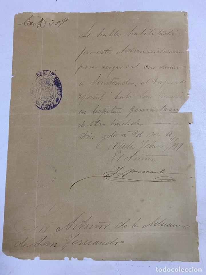 Manuscritos antiguos: HABILITACI&Oacute;N DE LA CARGA DE SAL POR EL VAPOR ESPA&Ntilde;OL AL CABO SAN VICENTE. 1899. VER FOTOS