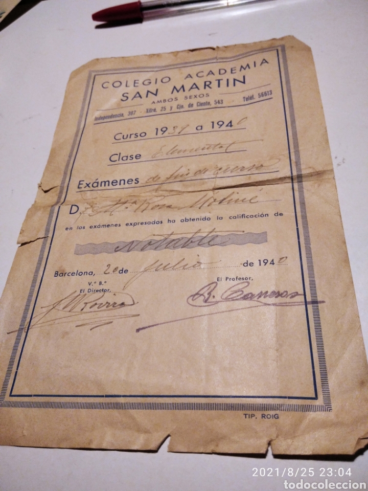 Alte Manuskripte: Colegio Academia San Mart&iacute;n Barcelona 1940