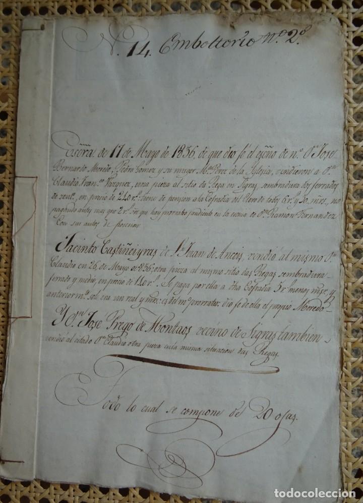 Manuscritos antiguos: Coru&ntilde;a, Sigras, venta sembraduras, 1836, 40 pags - Foto 1