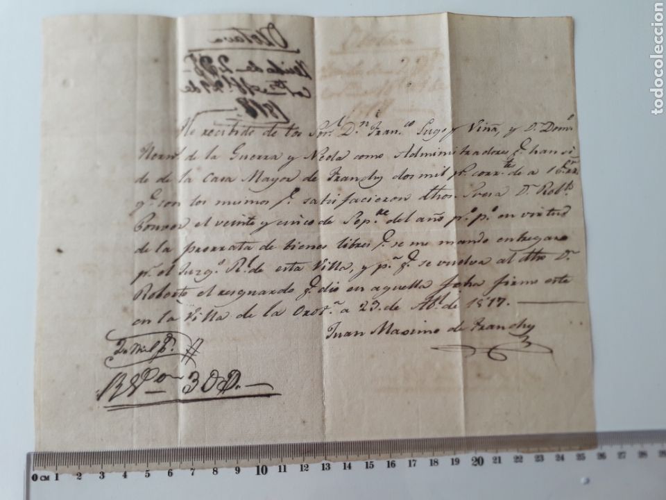 Alte Manuskripte: FACTURA.JUAN M&Aacute;XIMO DE FRANCHY.1817.OROTAVA. TENERIFE. CANARIAS.LUGO.VI&Ntilde;A.DE LA GUERRA.