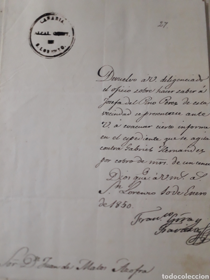 Alte Manuskripte: AYUNTAMIENTO SAN LORENZO.GRAN CANARIA. CANARIAS.ALCALDIA CONSTITUCIONAL. ENERO DE 1850