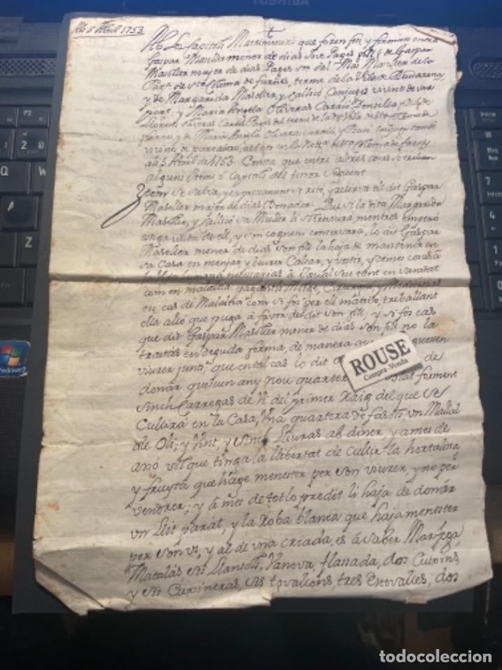Manoscritti antichi: SANTA COLOMA DE FARNES - ANTIGUO DOCUMENTO MANUSCRITO 1753 CAPITOLS MATRIMONIALS