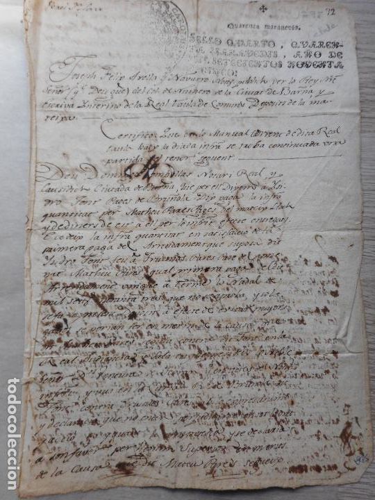 Manuscritos antiguos: ESCRITURA EN CATALAN.ISIDRO FONT-MATHEU PARES.BRU&Ntilde;OLA.FELIX AVELLA NAVARRO.NOTARIO.BARCELONA 1795