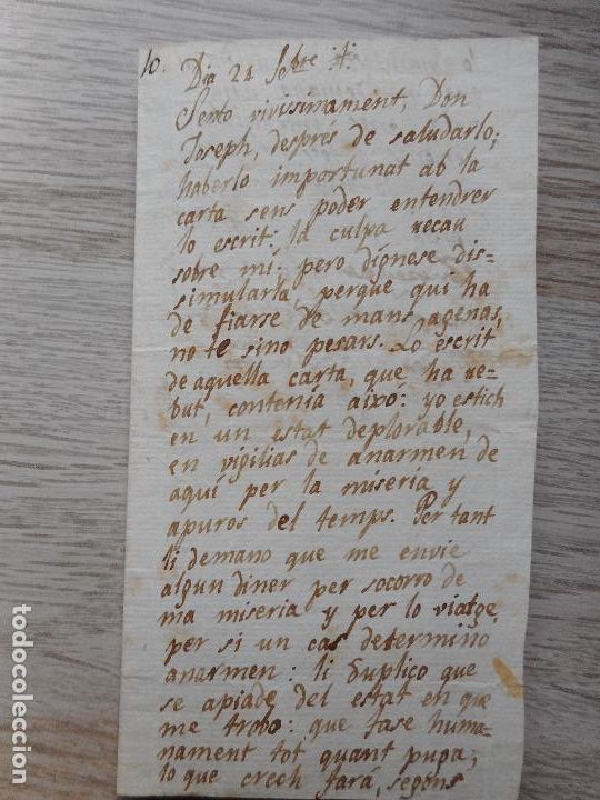 Manoscritti antichi: ANTIGUA CARTA MANUSCRITA.TEXTO CATALAN.TERESA CAMPAS ARA&Ntilde;&Oacute;-JOSEPH SOLER SOLER.MANRESA. S.XVIII?