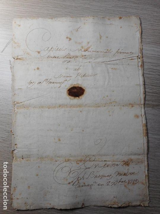 Manoscritti antichi: ANTIGUA ESCRITURA MANUSCRITA.FRANCISCO BAVOT-MARIA REVOLTOS GIBERT.TARRAGONA 1790.
