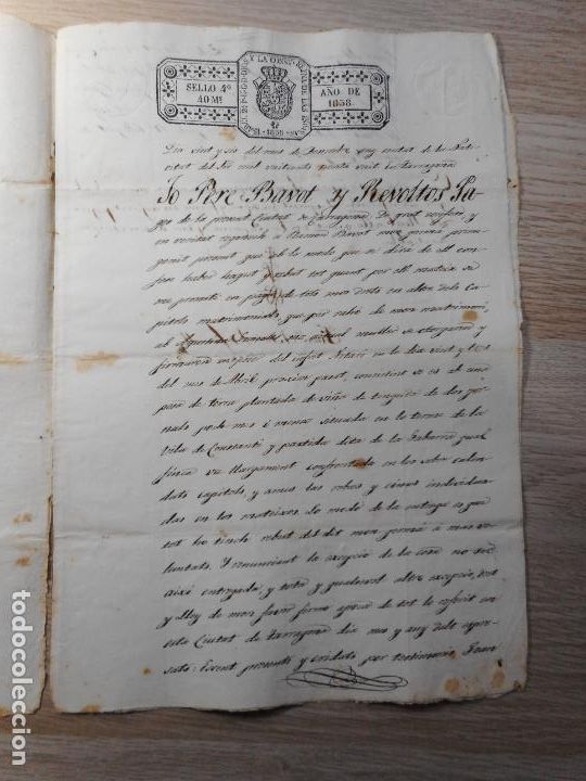 Manoscritti antichi: ANTIGUA ESCRITURA.PERE BAVOT Y REVOLTOS-FRANCISCO ANTON BOFARULL.NOTARIO.TARRAGONA 1838