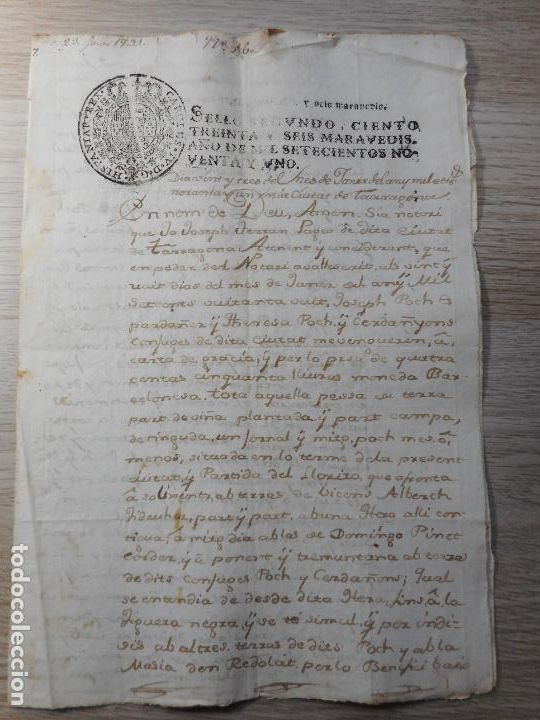 Manoscritti antichi: ANTIGUA ESCRITURA.JOSEPH POCH-THERESA POCH.TARRAGONA 1791