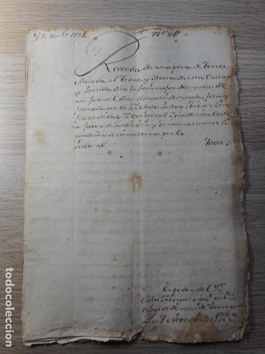 Manoscritti antichi: ANTIGUA ESCRITURA MANUSCRITA.JOSEPH POCH TOMASINO.THERESA POCH-FRANCISCO DE BETTE.TARRAGONA 1799