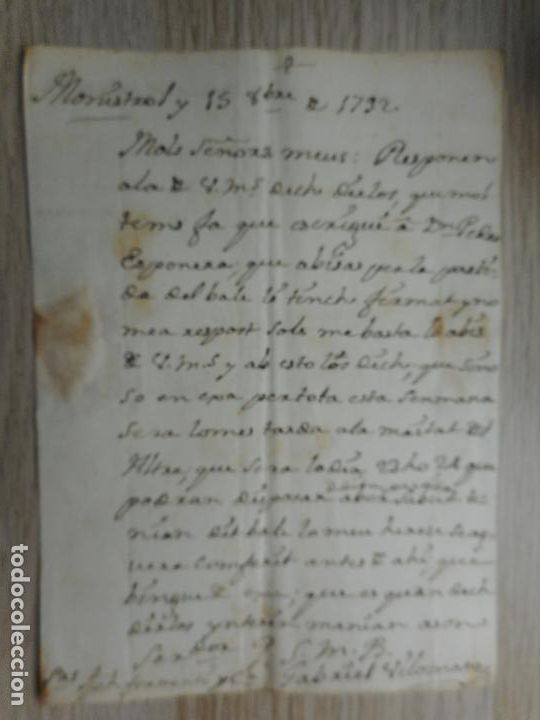Manoscritti antichi: ANTIGUA CARTA MANUSCRITA JOSEPH MIQUEL FORMENT&Iacute;? Y COMPA&Ntilde;IA - GABRIEL VILOMANA MONISTROL 1792