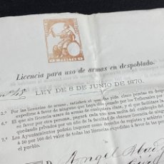 Manuscritos antiguos: 1871. LICENCIA USO DE ARMAS EN DESPOBLADO. GOBIERNO PROVINCIA HUESCA. BOLEA.. Lote 291243483