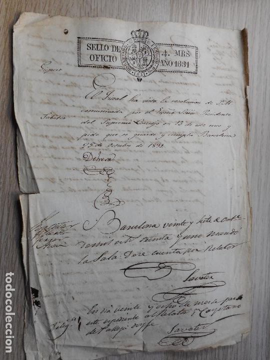 Manuscritos antigos: ANTIGUA ESCRITURA.FIRMADA SAVATER.BARCELONA 1831