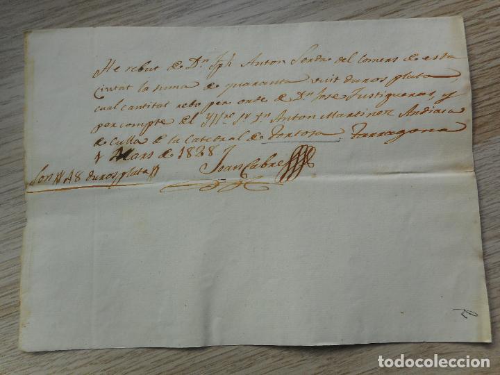 Manuscritos antigos: ANTIGUO RECIBO MANUSCRITO.JOAN CABRE.CATEDRAL DE TORTOSA.TARRAGONA 1828.