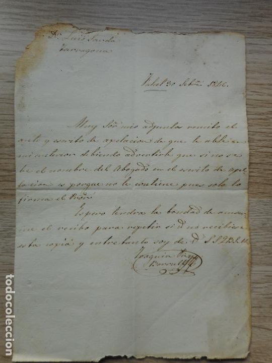 Manuscritos antigos: ANTIGUA CARTA.JOAQUIN BORRULL.FALSET TARRAGONA 1946