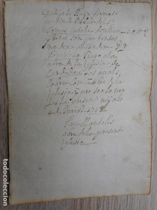 Manuscritos antigos: ANTIGUO RECIBO MANUSCRITO.TOMAS CATALA-FRANCISCO BARO.PAU MONTELLS.IGLESIA DE CARDEDEU.1712