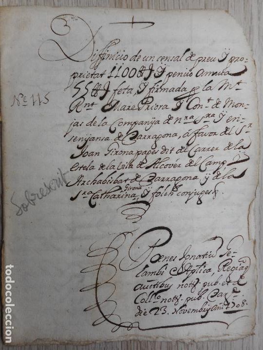 Manuscritos antigos: ANTIGUO MANUSCRITO.ALCOVER.TARRAGONA 1708