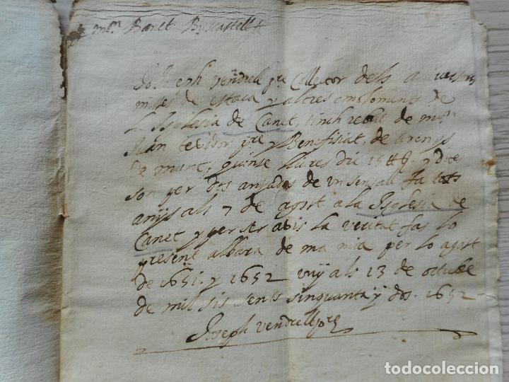 Manuscritos antigos: ANTIGUO MANUSCRITO.RECIBOS.IGLESIA DE CANET DE MAR. 1652-1653.PUJADAS.JOSEPH VENDRELL.