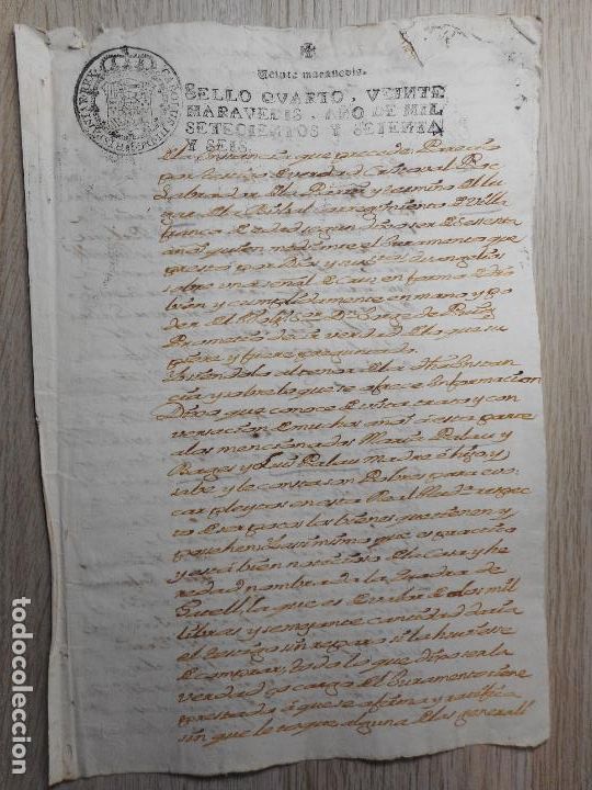 Alte Manuskripte: ANTIGUA ESCRITURA.MARIA PALAU BAGES.VILLAFRANCA? BARCELONA 1776