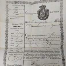 Manuscritos antiguos: CURIOSO PASAPORTE PARA EL INTERIOR VALENCIA 1843 MANUSCRITO ALCALDE DOMINGO MASCAROS