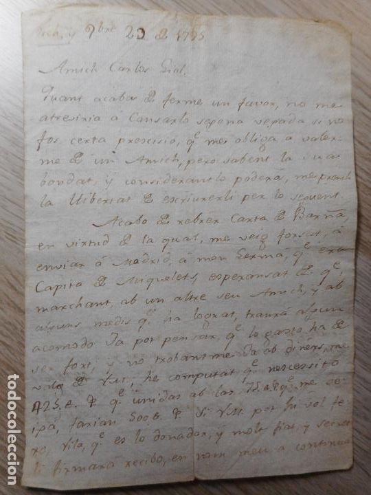 Alte Manuskripte: ANTIGUA CARTA MANUSCRITA.CATALAN.CARLOS GIOL.CENTELLES. EN VICH 1795