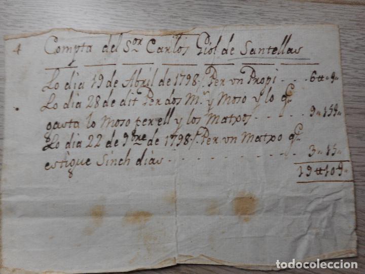 Alte Manuskripte: ANTIGUO RECIBO MANUSCRITO CATALAN.CARLOS GIOL.CENTELLES 1798