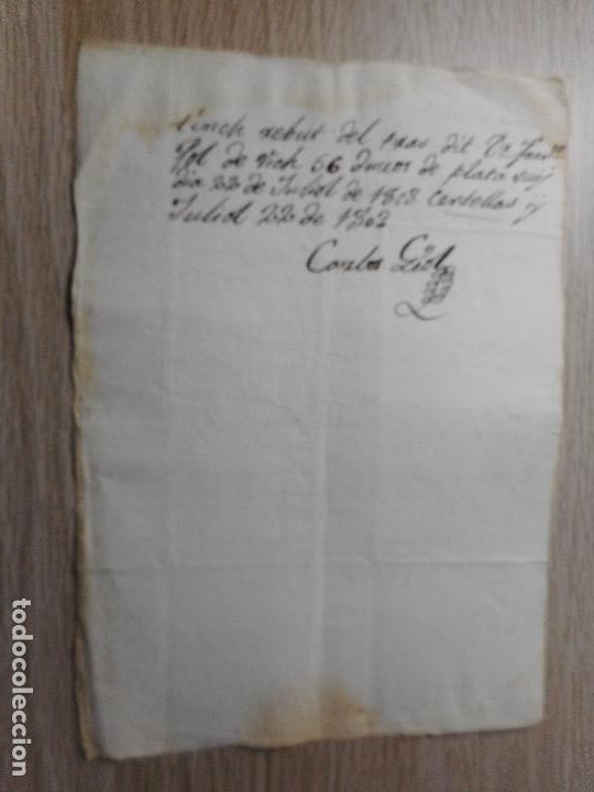 Alte Manuskripte: ANTIGUO RECIBO MANUSCRITO CATALAN.CARLOS GIOL.CENTELLES 1803.