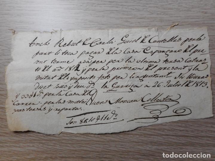 Alte Manuskripte: ANTIGUO RECIBO MANUSCRITO CATALAN.CARLOS GIOL.CENTELLES. EN LA GARRIGA 1813