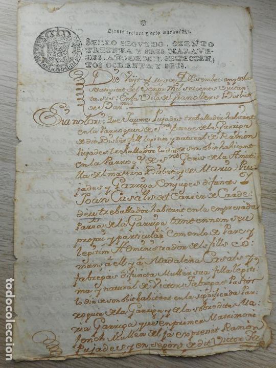 Manuscrits anciens: ANTIGUA ESCRITURA.MANUSCRITO.JAUME PUJADES-JOAN CASALS.LA GARRIGA. EN GRANOLLERS 1786