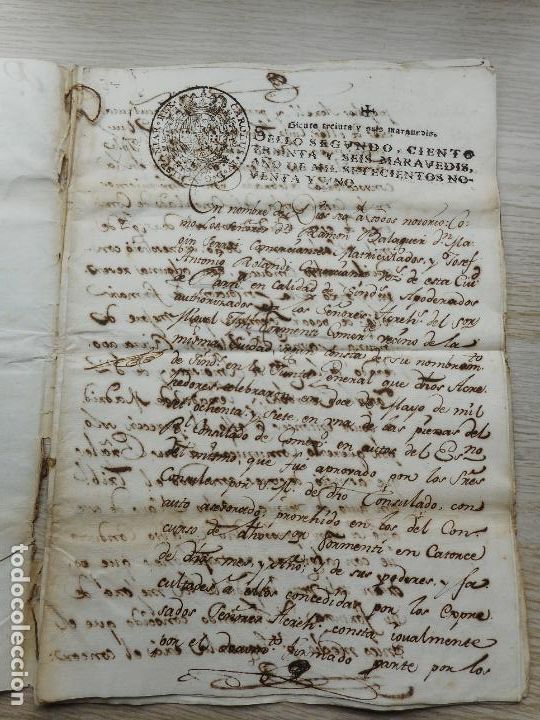 Manuscritos antigos: ANTIGUA ESCRITURA.MANUSCRITO.MIGUEL JOSEPH FORMENTI.BARCELONA 1791