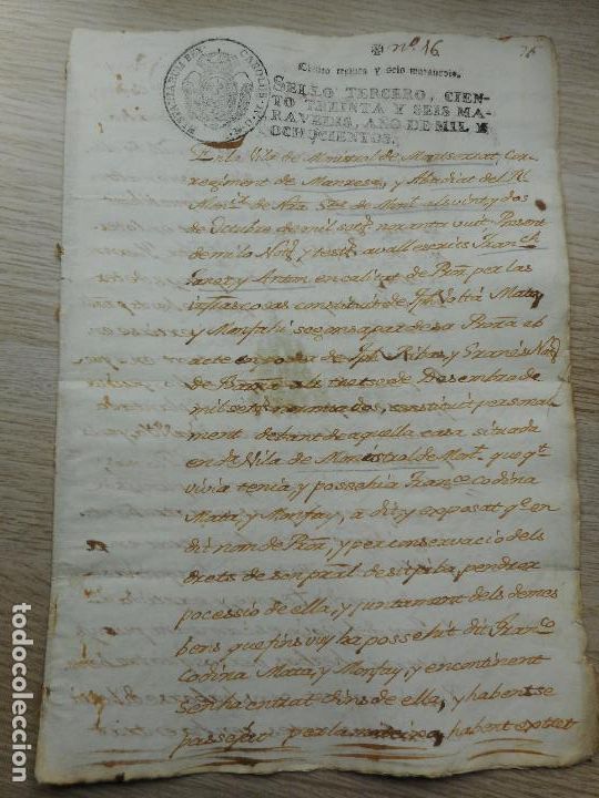Alte Manuskripte: ANTIGUA ESCRITURA.MANUSCRITO.FRANCESCH JANER ANTON.MONISTROL DE MONTSERRAT. 1800