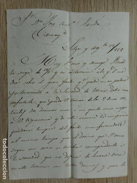 Alte Manuskripte: ANTIGUA CARTA MANUSCRITA.JAIME JANET TARRATS.SITGES-JOSE SARDA.TARRAGONA 1828