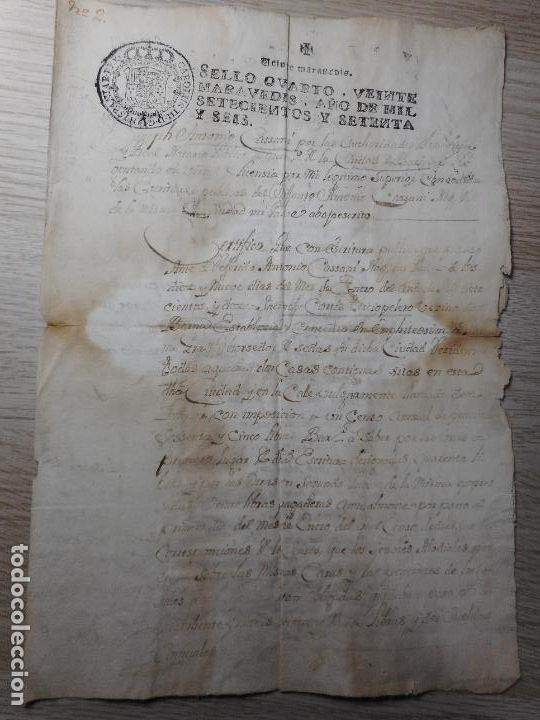 Alte Manuskripte: ANTIGUA ESCRITURA.MANUSCRITO.ANTONIO CASSANI.JACINTO CORTES.TERCIOPELERO.BARCELONA 1776