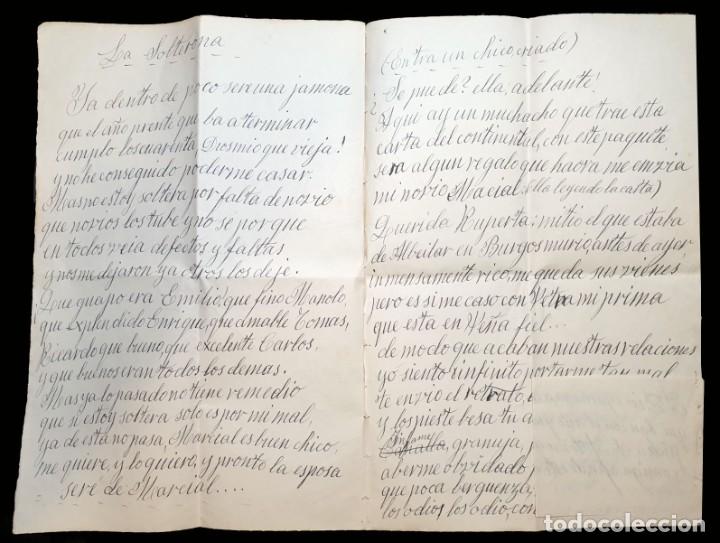 Manuscritos antiguos: LA SOLTERONA - CARTA MANUSCRITA , CON PEQUE&Ntilde;O A&Ntilde;EXO COSIDO EN LA PARTE DE ABAJO LATERAL DERECHO - X