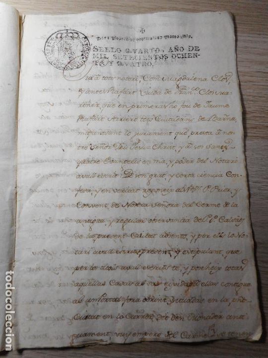 Alte Manuskripte: ANTIGUA ESCRITURA MANUSCRITO.MAGDALENA CLOS.MARIA MALLA.CASA CARRER DEL CARME.BARCELONA 1784
