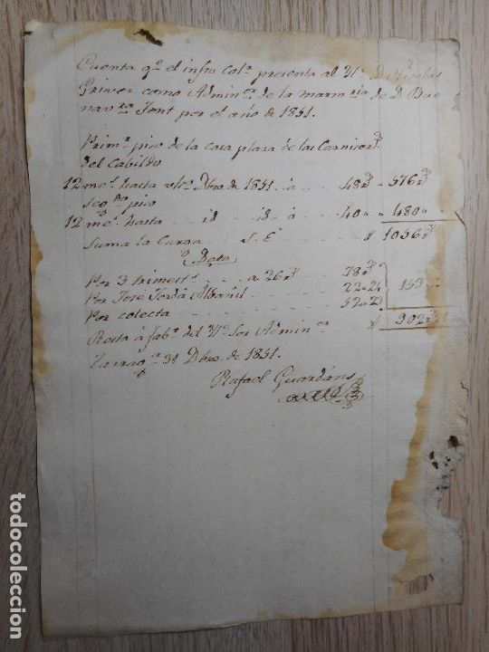 Alte Manuskripte: ANTIGUO RECIBO MANUSCRITO.RAFAEL GUARDANS.TARRAGONA 1851?