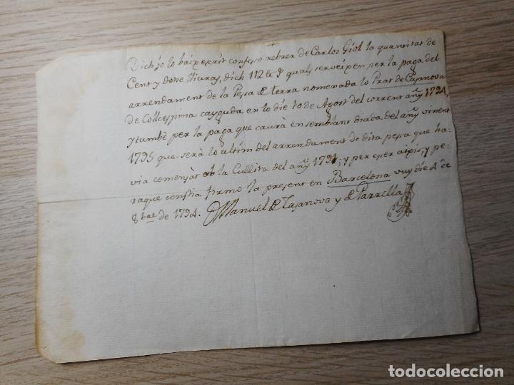 Manuscritos antiguos: ANTIGUO RECIBO MANUSCRITO.CATALAN.MANUEL CASANOVA PARELLA.COLLSESPINA.COLLSUSPINA.BARCELONA 1794