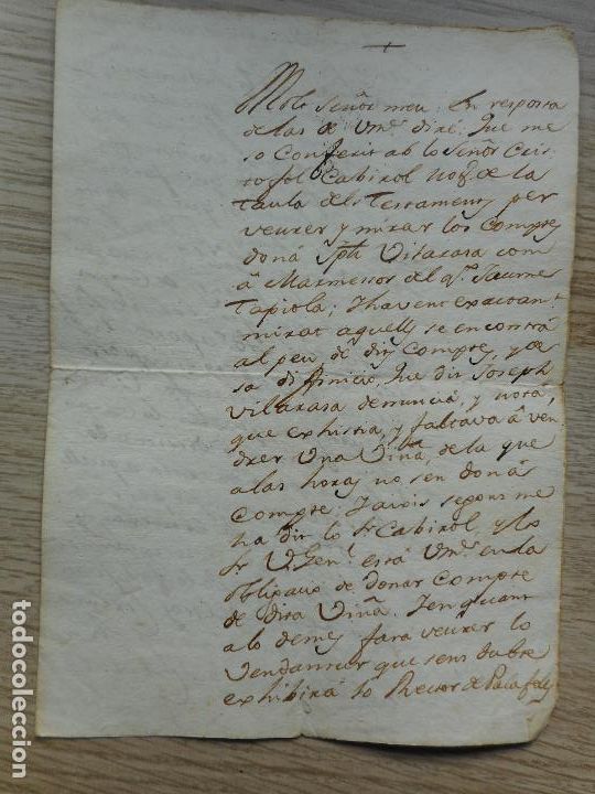 Ancient Manuscripts: ANTIGUA CARTA MANUSCRITA. JOSEPH VILARASA. PUJADES. JOAN BONOS GERONA 1765