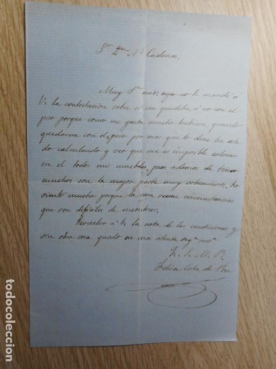 Alte Manuskripte: ANTIGUA CARTA MANUSCRITA.FRANCISCO CADENAS-FELISA COSTA DE POU. SIGLO XIX FELISA COSTA VERGE?