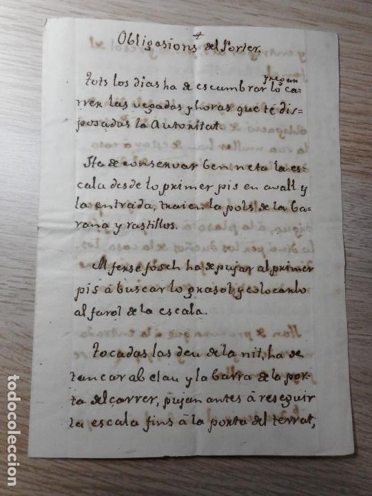 Alte Manuskripte: ANTIGUO MANUSCRITO.OBLIGACIONES DE LOS PORTEROS.BARTOMEU CRISPI.SANTA EUGENIA.MALLORCA 1859