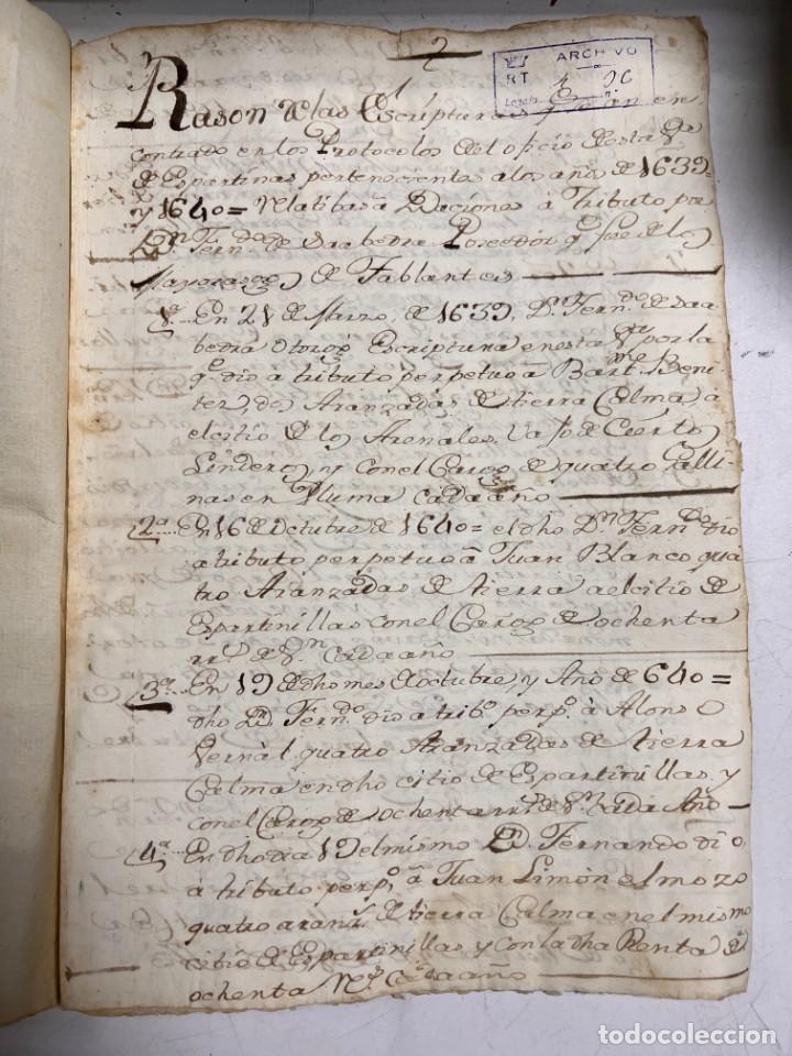 Manuscritos antiguos: ESPARTINAS, 1639. DONACIONES DE TRIBUTOS. VER/LEER - Foto 2